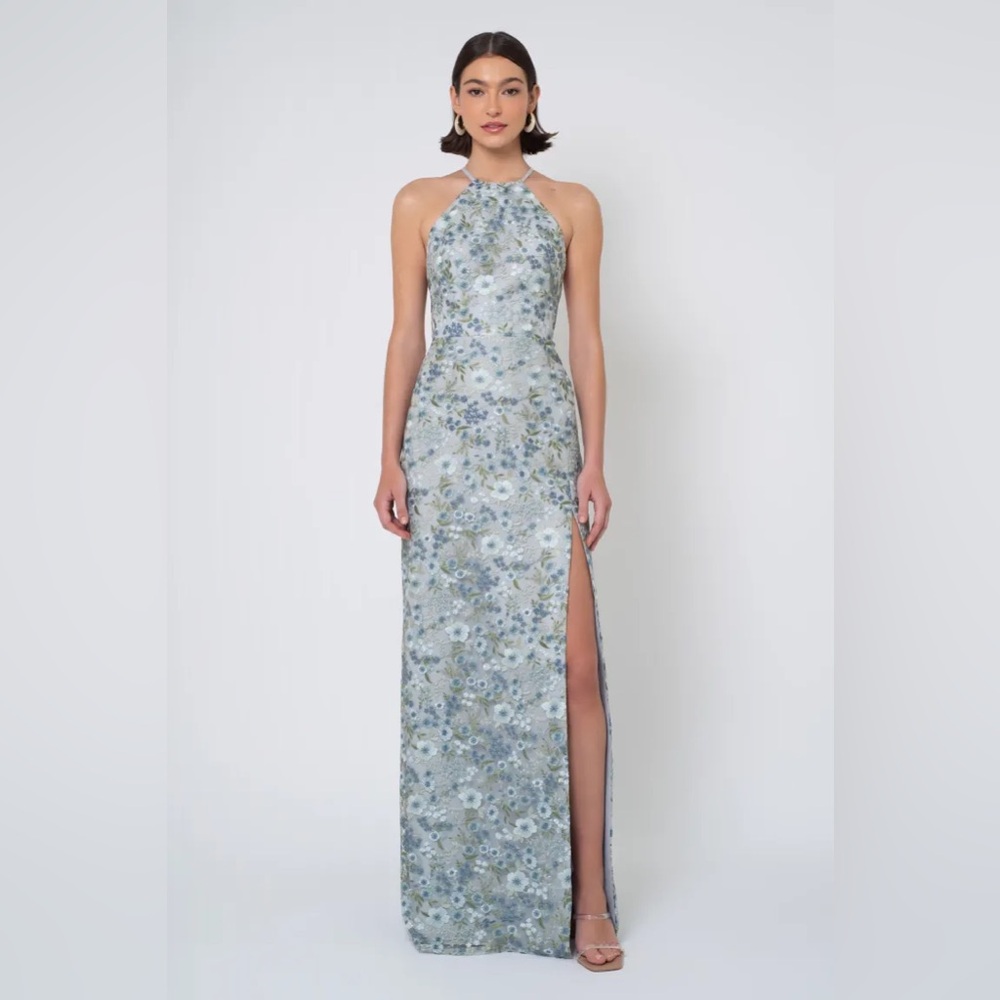 NEW - JENNY YOO - REBECCA EMBROIDERED FLORAL DRESS - WHISPER BLUE - SIZE 10